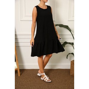 armonika Women's Black Gingham Sleeveless Frilly Skirt Dress