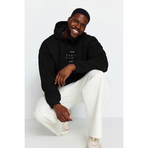 Trendyol Black Men's Plus Size Oversized Comfortable Hoodie. Reflective Printed Fleece Inner Sweatshirt.