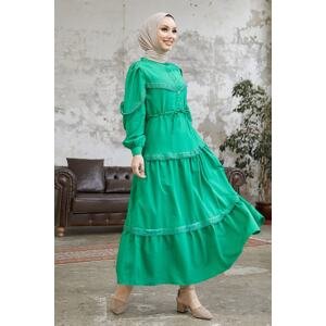 InStyle Guipure Detail Balloon Sleeve Dress - Green