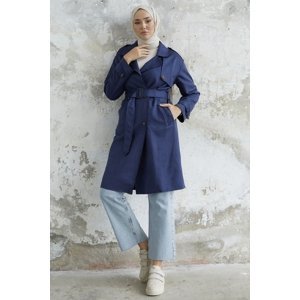 InStyle Minka Belted Scuba Suede Trench - Navy Blue