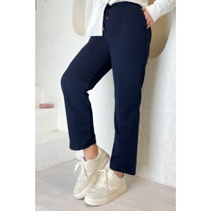 InStyle Elastic Waist Lycra Double Fabric Trousers - Navy Blue