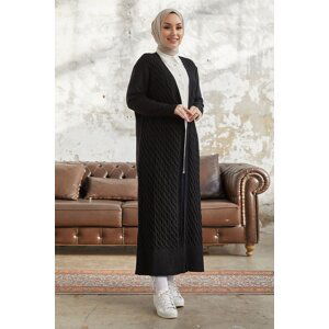 InStyle Jolie Knitted Pattern Knitwear Long Cardigan - Black