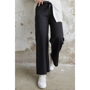 InStyle Belted Waist Loose Scuba Trousers - Black