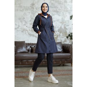 InStyle Alvisa Sleeves Ribbon Neon Trench - Navy Blue