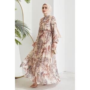 InStyle Serena Floral Print Pleated Chiffon Dress - Beige