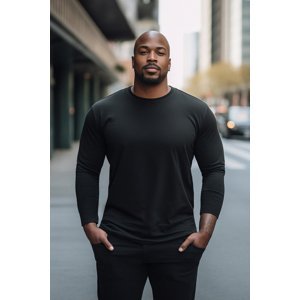 Trendyol Black Men's Plus Size Comfortable 100% Cotton Long Sleeve Regular/Regular Fit T-Shirt