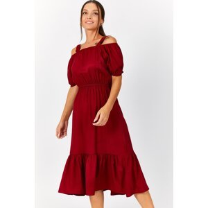armonika Women's Burgundy Elastic Waist Strap Dress