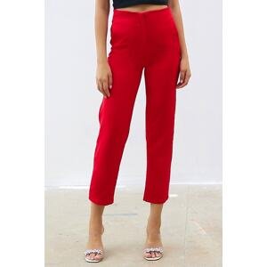 InStyle High Waist Darts Double Fabric Trousers - Red