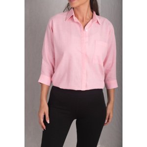 armonika Women's Dust Pink Pocket Loose Linen Shirt