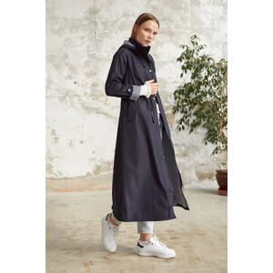 InStyle Lined Patterned Trench Coat - Navy