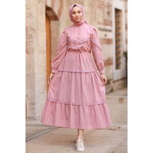 InStyle Guipure Detail Balloon Sleeve Veiling Dress - Dried Rose