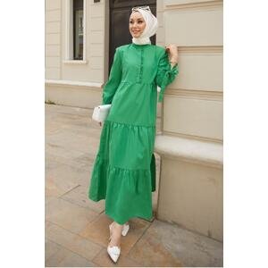 InStyle Moliya Ruffle Populated Sleeves Belted Dress - Green