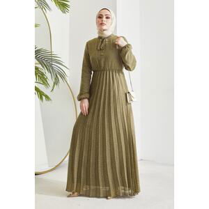 InStyle Ramona Crispy Pattern Pleated Chiffon Dress - Khaki