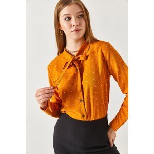 armonika Women's Mustard Collar Bound Pattern Shirt