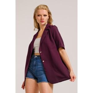 armonika Women's Purple Short Sleeve Two-Button Oversize Jacket