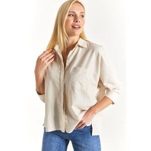 armonika Women's Light Beige Pocket Loose Linen Shirt