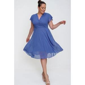 By Saygı Double Breasted Collar Flounce Lined Plus Size Chiffon Dress Indigo