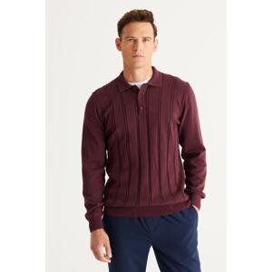 AC&Co / Altınyıldız Classics Men's Burgundy Slim Fit Slim Fit Polo Neck Cotton Patterned Knitwear Sweater