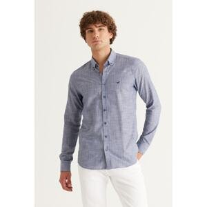 AC&Co / Altınyıldız Classics Men's Navy Blue-White Slim Fit Slim Fit Buttoned Collar 100% Cotton Striped Shirt