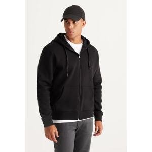 AC&Co / Altınyıldız Classics Men's Black Standard Fit Regular Fit Inner Fleece 3 Thread Hooded Zipper Sweatshirt Jacket