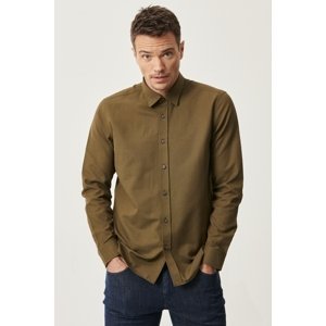 AC&Co / Altınyıldız Classics Men's Khaki Slim Fit Slim Fit Cotton Hidden Button Collar Long Sleeve Oxford Shirt
