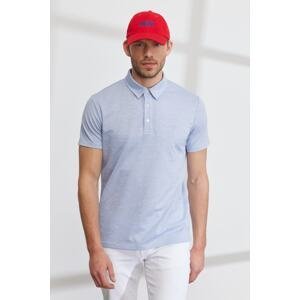 AC&Co / Altınyıldız Classics Men's Blue-white Easy Iron Slim Fit Slim Fit Polo Neck Short Sleeve Jacquard T-Shirt