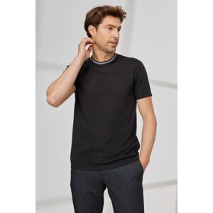 AC&Co / Altınyıldız Classics Men's Black Slim Fit Slim Fit Crew Neck Linen Look Short Sleeve T-Shirt