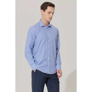 AC&Co / Altınyıldız Classics Men's Blue-white Slim Fit Slim Fit Classic Collar 100% Cotton Dobby Shirt