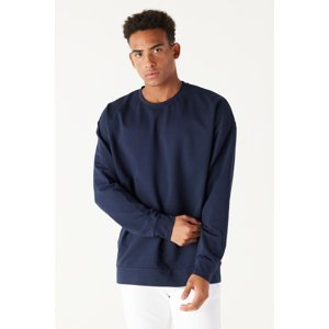 AC&Co / Altınyıldız Classics Men's Navy Blue Oversize Wide Fit Crew Neck Cotton Sweatshirt