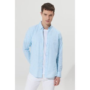 AC&Co / Altınyıldız Classics Men's Turquoise Slim Fit Slim Fit Buttoned Collar Linen Look 100% Cotton Flamed Shirt
