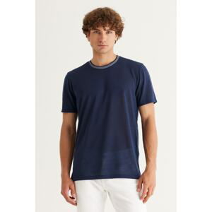 AC&Co / Altınyıldız Classics Men's Navy Blue Slim Fit Slim Fit Crew Neck Linen Look Short Sleeved T-Shirt
