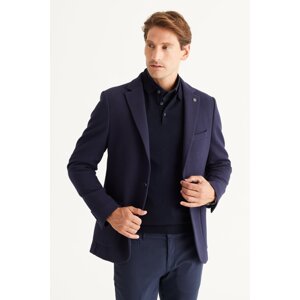 AC&Co / Altınyıldız Classics Men's Navy Blue Slim Fit Slim Fit Mono Collar Cotton Patterned Blazer Jacket