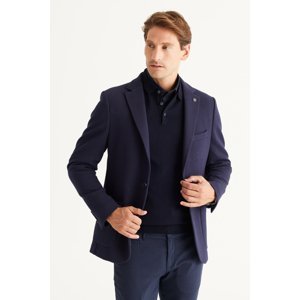 AC&Co / Altınyıldız Classics Men's Navy Blue Slim Fit Slim Fit Mono Collar Cotton Patterned Jacket