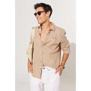 AC&Co / Altınyıldız Classics Men's Beige Comfort Fit Wide Cut Classic Collar 100% Cotton Muslin Shirt
