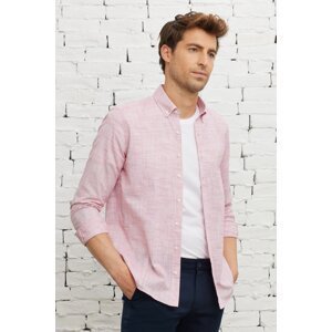 AC&Co / Altınyıldız Classics Men's Red Slim Fit Slim Fit Buttoned Collar Linen Look 100% Cotton Flamed Shirt