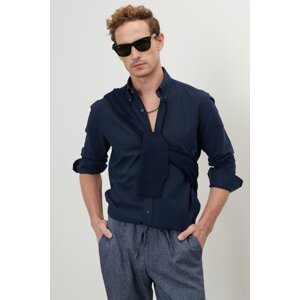 AC&Co / Altınyıldız Classics Men's Dark Navy Blue Slim Fit Slim Fit Button Collar Cotton Oxford Shirt