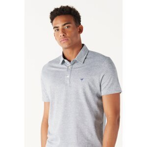 AC&Co / Altınyıldız Classics Men's Navy Blue-white Easy-Iron Slim Fit Narrow Cut Polo Neck Short Sleeve Jacquard T-Shirt