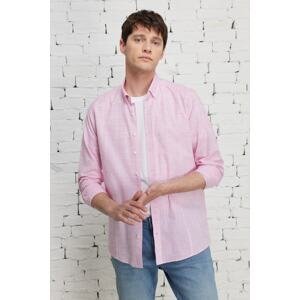 AC&Co / Altınyıldız Classics Men's Fuchsia Slim Fit Slim Fit Buttoned Collar Linen Look 100% Cotton Flamed Shirt