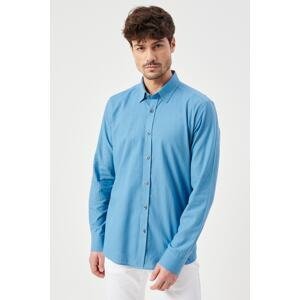 AC&Co / Altınyıldız Classics Men's Petrol Slim Fit Slim Fit Oxford Buttoned Collar Linen Look 100% Cotton Flamed Shirt