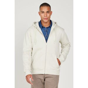 AC&Co / Altınyıldız Classics Men's Beige Standard Fit Regular-Fit Fleece 3 Thread Hooded Zipper Sweatshirt Jacket