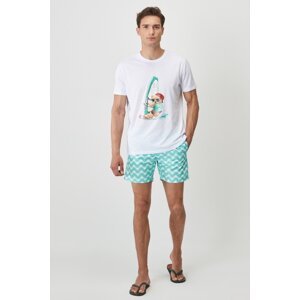 AC&Co / Altınyıldız Classics Men's White Peacock Standard Fit, Normal Cut, Printed Quick Drying Swimwear Marine Shorts.
