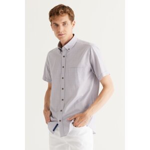AC&Co / Altınyıldız Classics Men's Grey-white Comfort Fit Relaxed Cut Buttoned Collar Cotton Gingham Shirt