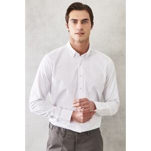 AC&Co / Altınyıldız Classics Men's White Slim Fit Slim Fit Buttoned Collar 100% Cotton Plain Casual Shirt