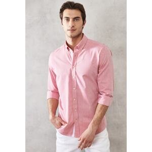 AC&Co / Altınyıldız Classics Men's Burgundy Slim Fit Slim Fit Buttoned Collar 100% Cotton Plain Casual Shirt