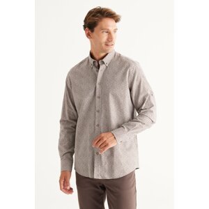 AC&Co / Altınyıldız Classics Men's Brown Slim Fit Slim Fit Button Collar 100% Cotton Printed Shirt