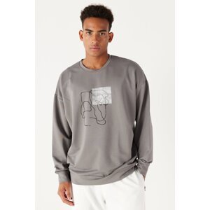AC&Co / Altınyıldız Classics Men's Gray Oversize Loose Fit Crew Neck Front Printed Cotton Sweatshirt