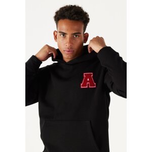 AC&Co / Altınyıldız Classics Men's Black Standard Fit Regular-Fit Fleece Internal Hooded Sweatshirt