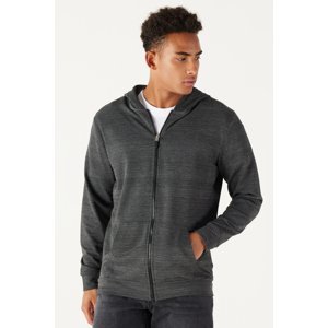 AC&Co / Altınyıldız Classics Men's Black Standard Fit Regular Fit Hood Zipper Jacquard Sweatshirt Jacket