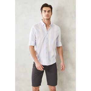 AC&Co / Altınyıldız Classics Men's White-blue Slim Fit Slim Fit Buttoned Collar 100% Cotton Shirt