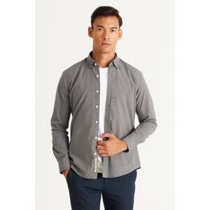 AC&Co / Altınyıldız Classics Men's Gray Slim Fit Slim Fit Hidden Button Collar Shirt